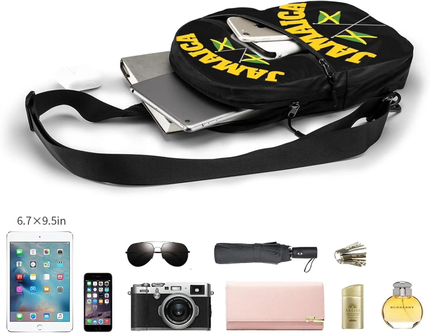 Jamaican Flag Portable Crossbody Bag Foldable Sling Bags Sports Gym Chest Daypack Reusable Shoulder Backpack Casual Diagonally Rucksack Fanny Packs