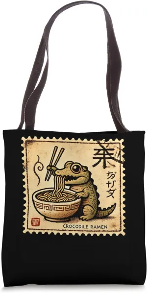Japanese Cave Art Noodles Postage Stamp Crocodile Ramen Tote Bag