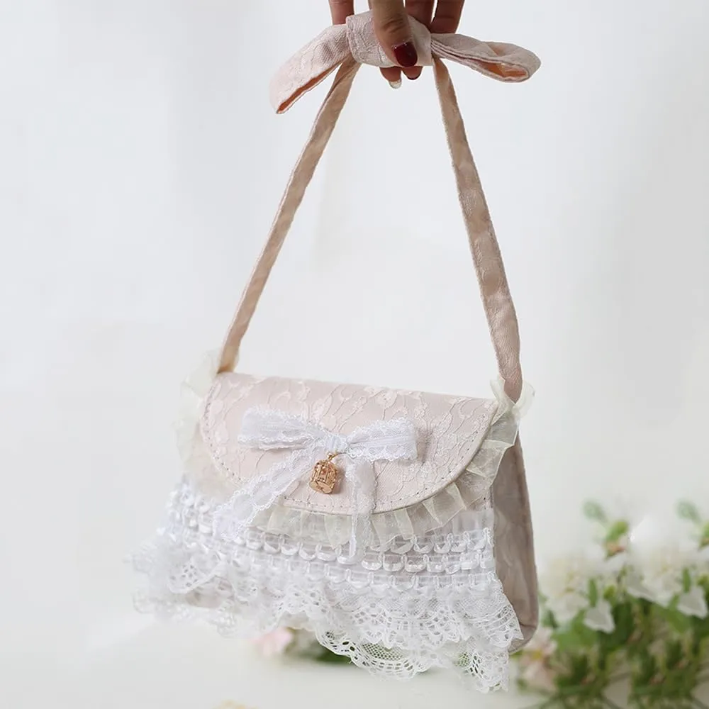 Japanese Lolita Lace Handbag Purse Kawaii Shoulder Bag Bowknot Crossbody Bag for Women Prom Party