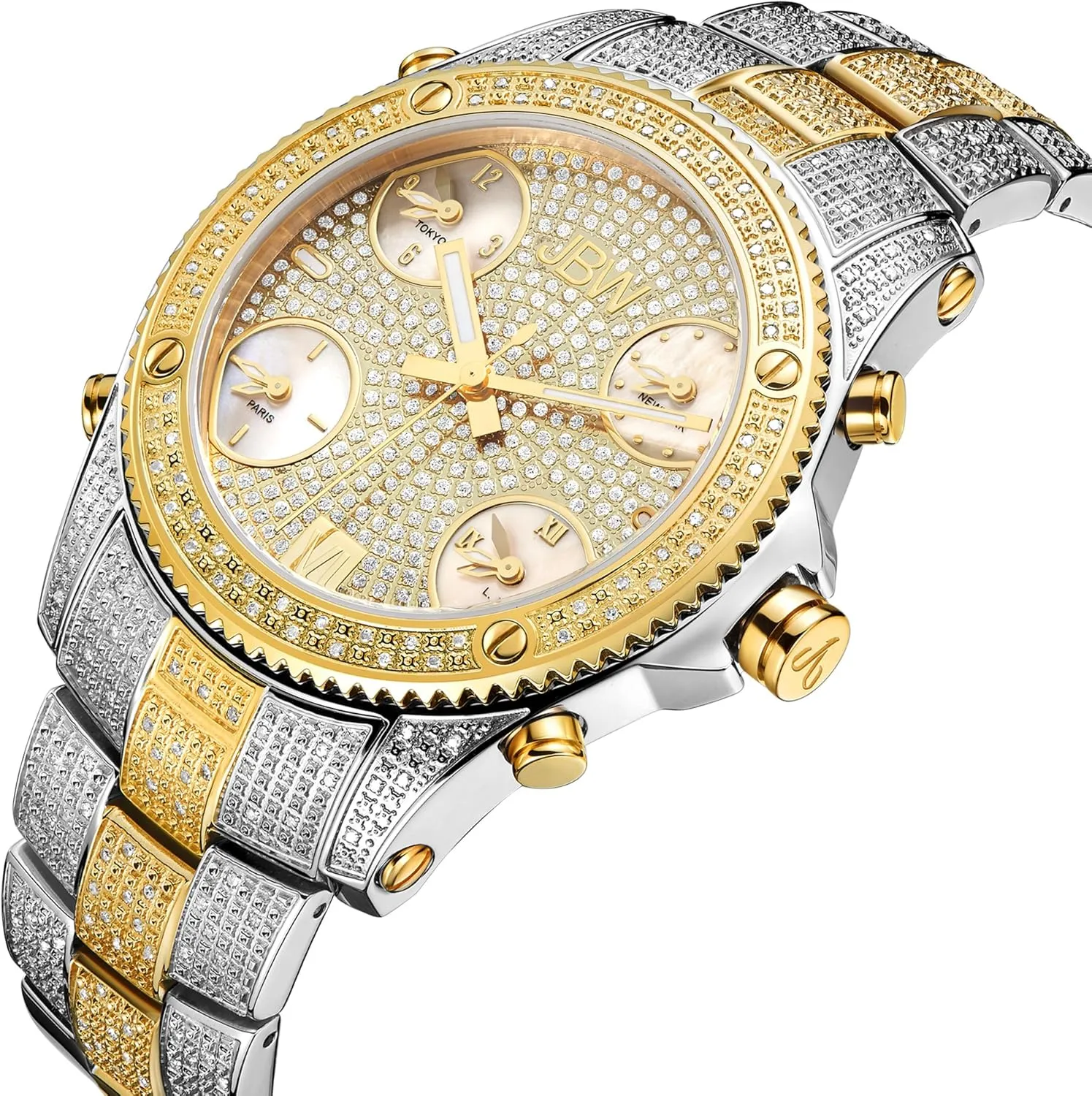 JBW Men's Luxury Jet Setter 2.34 ctw Diamond Wrist Watch with Stainless Steel Link Bracelet