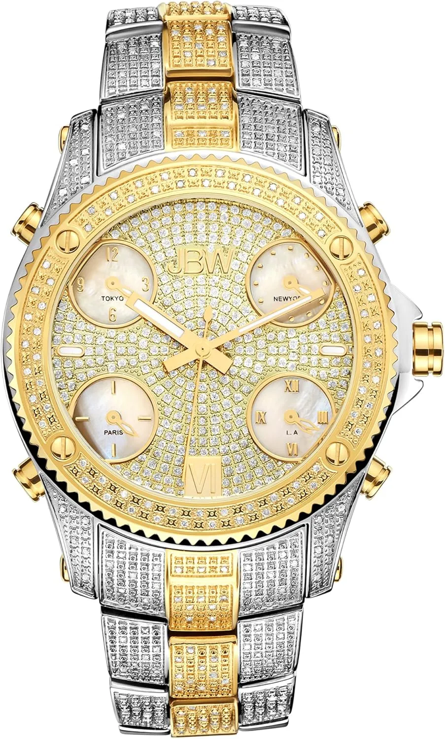 JBW Men's Luxury Jet Setter 2.34 ctw Diamond Wrist Watch with Stainless Steel Link Bracelet