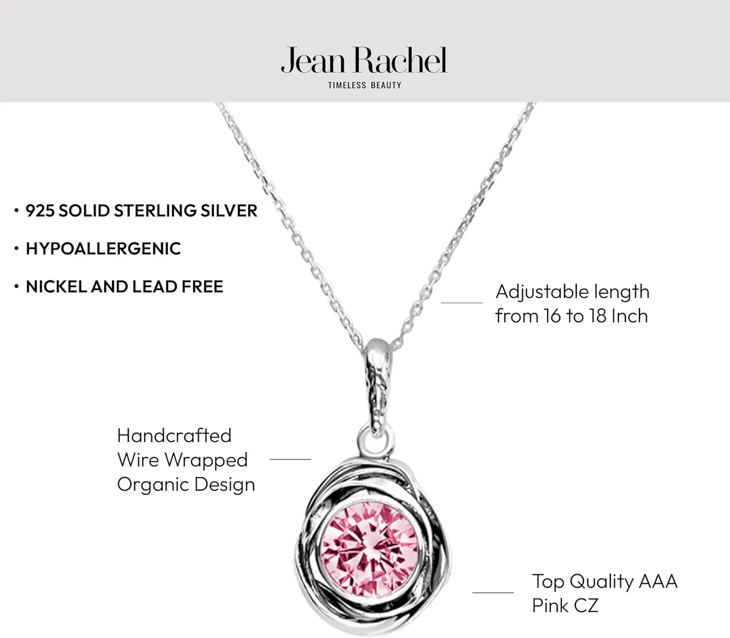 JEAN RACHEL JEWELRY 925 Sterling Silver Necklace for Women - Wire Wrap with Bezel Set Cubic Zirconia Vintage Design - Hypoallergenic, Lead & Nickel Free - Artisan Handcrafted Statement Necklace