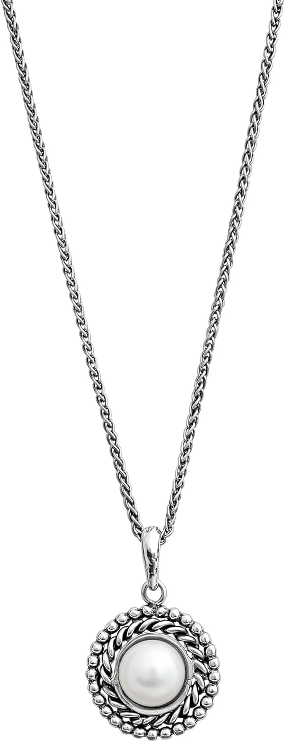 JEAN RACHEL JEWELRY 925 Sterling Silver Necklace for Women with Freshwater Pearl - Bead Braid Vintage Design - Hypoallergenic, Lead & Nickel Free Jewelry - Artisan Handcrafted Statement Necklace