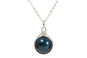 Jessica Luu Jewelry Dark Tahitian Blue Pearl Solitaire Pendant Sterling Silver or 14K Gold Filled Handmade