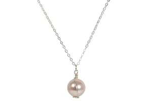 Jessica Luu Jewelry Sterling Silver Light Pink Pearl Necklace Wire Wrapped Rosaline Solitaire Handmade