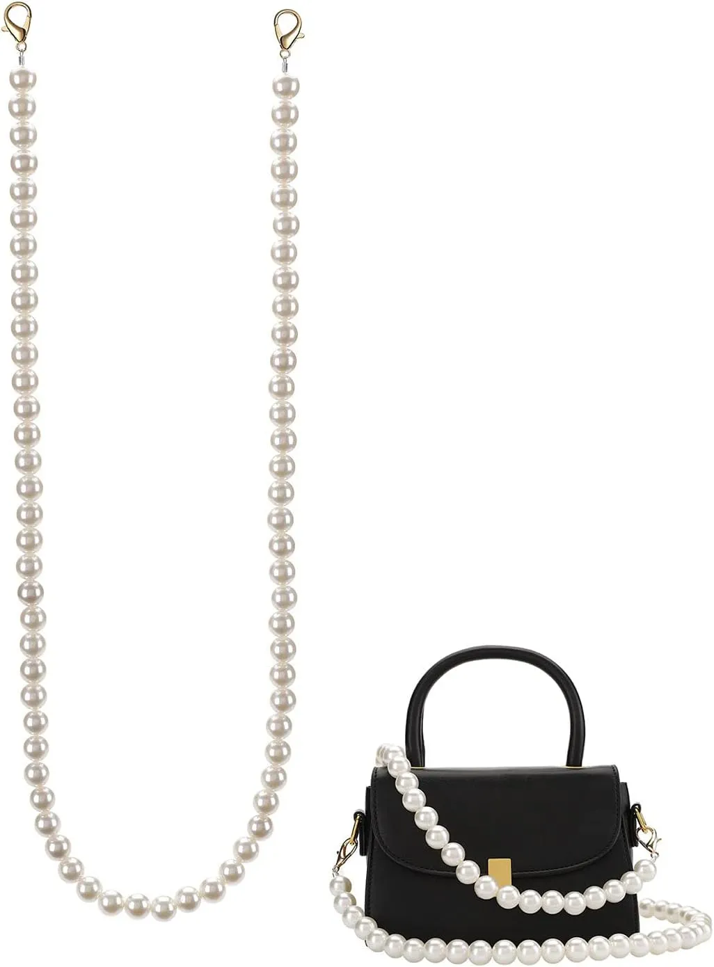 Jevon Imitation Pearl Bead Bag Strap 43 Inches Ladies Bag Chain Shoulder Cross Body Strap Handbag Purse Replacement DIY Accessories Set with Buckles, White