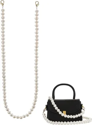 Jevon Imitation Pearl Bead Bag Strap 43 Inches Ladies Bag Chain Shoulder Cross Body Strap Handbag Purse Replacement DIY Accessories Set with Buckles, White