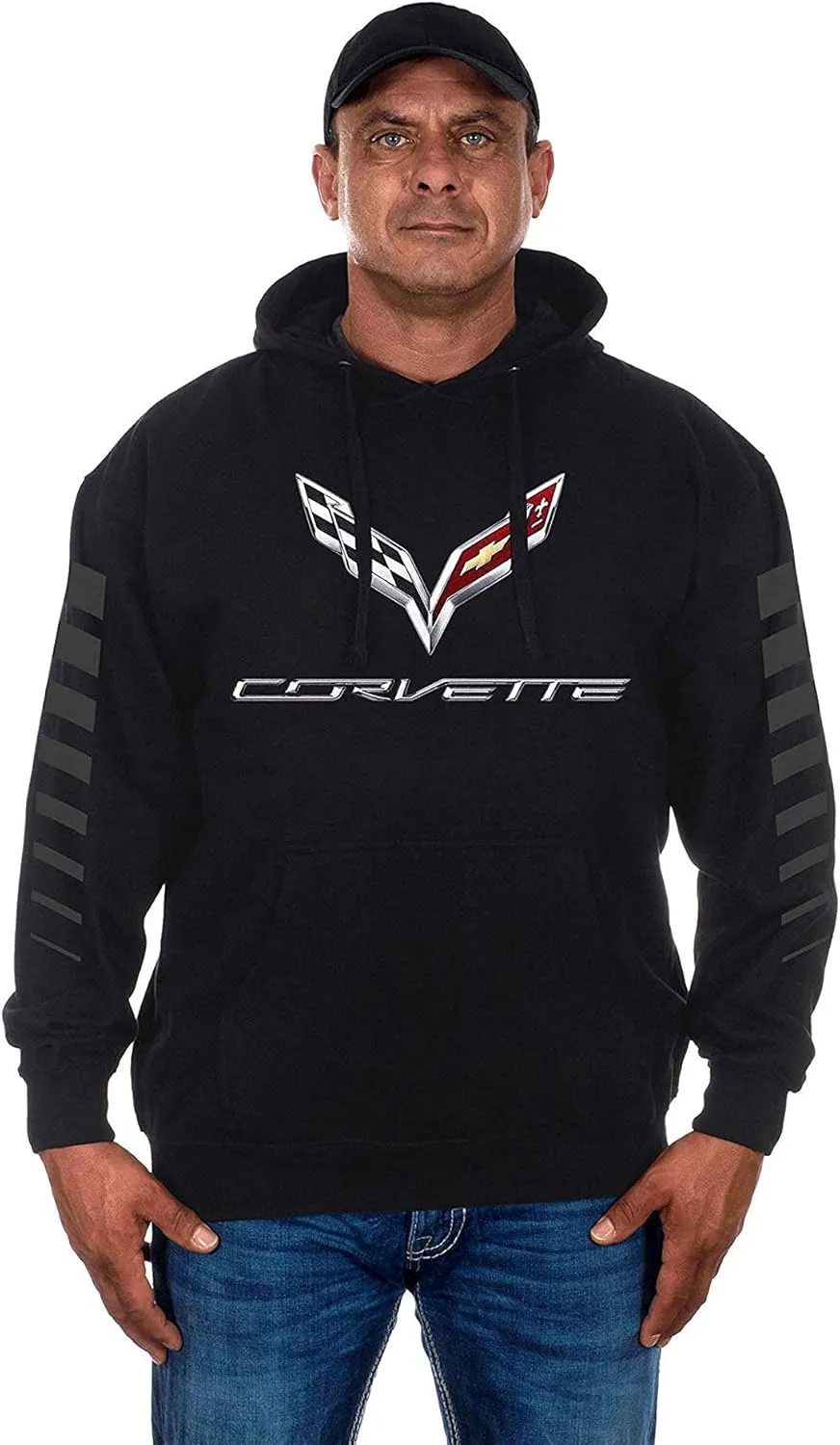 JH DESIGN GROUP Men's Chevy Corvette Pullover Hoodie C7 Logo Sweatshirt