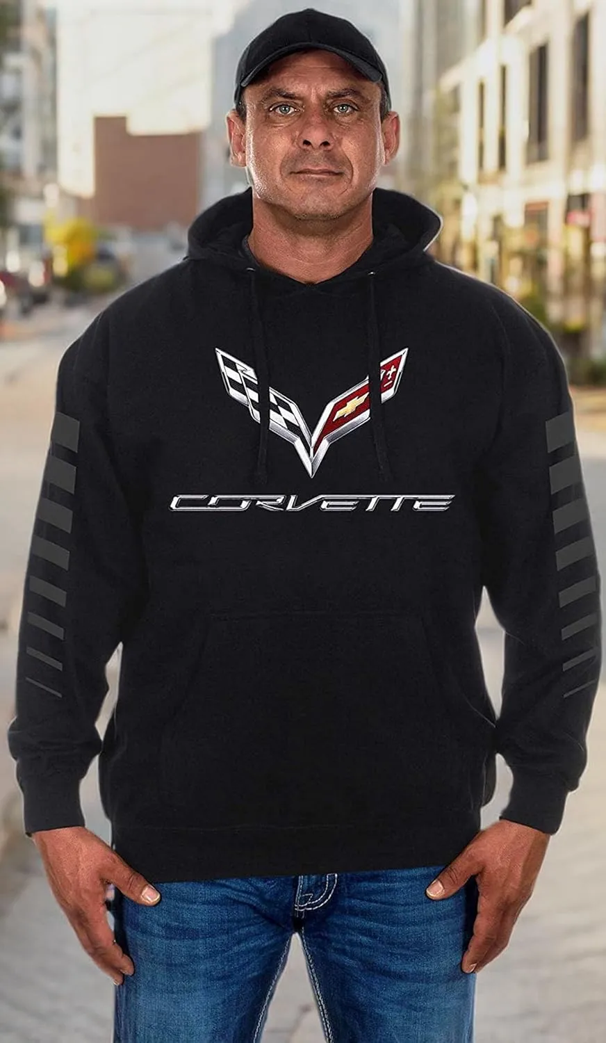JH DESIGN GROUP Men's Chevy Corvette Pullover Hoodie C7 Logo Sweatshirt