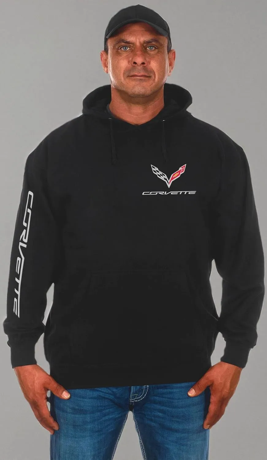 JH DESIGN GROUP Men's Corvette C7 Classic Hoodie Pullover Sweatshirt in Black