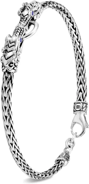 John Hardy Legends Collection Naga Bracelet, 3.5MM 925-Sterling Silver Double Naga-Head with Blue Sapphire Eyes Wrist Bracelet with Cobra Chain and Lobster Claw Clasp