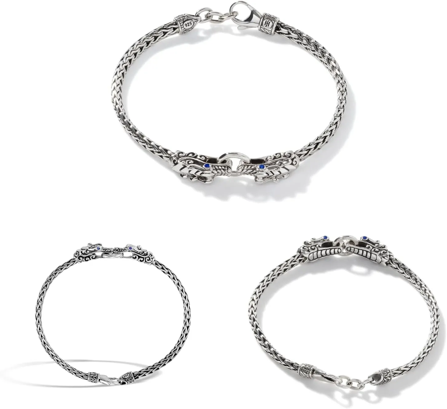 John Hardy Legends Collection Naga Bracelet, 3.5MM 925-Sterling Silver Double Naga-Head with Blue Sapphire Eyes Wrist Bracelet with Cobra Chain and Lobster Claw Clasp