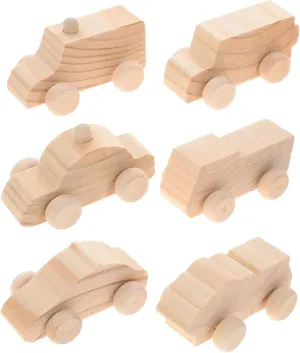 JOINPAYA 6pcs Wooden Graffiti Cars for Boy Girl Unfinished Craft Project to Creativity and Fine Motor Skills Safe and Smooth Wooden Car Toys for Boy Girl Activities