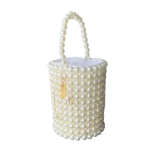 Jolia's Raouche Beaded Pearl Bucket Bag with Detachable Crossbody Chain