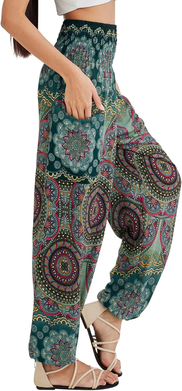 Joob Joob Boho Pants for Women - Hippie Harem Pants Women - Womens Yoga Pants – Comfy Bohemian Flowy Hippie Clothes