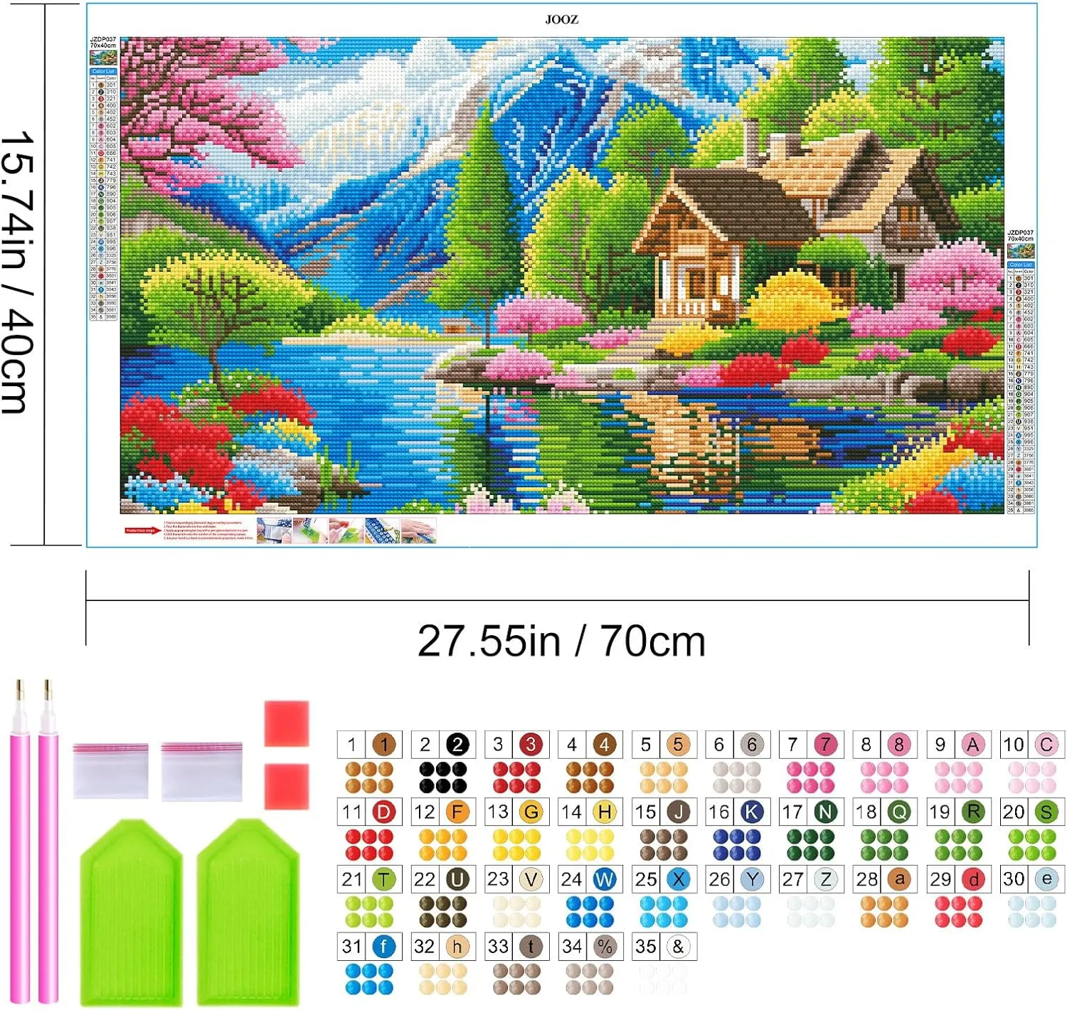 JOOZ Large Landscape Diamond Art Kits for Adults - 5D Extra Large Lake House Diamond Painting, DIY Full Drill Mountain Landscape Diamond Art Painting Kits, Gem Art Kits for Wall Decor 27.5x15.7 Inch