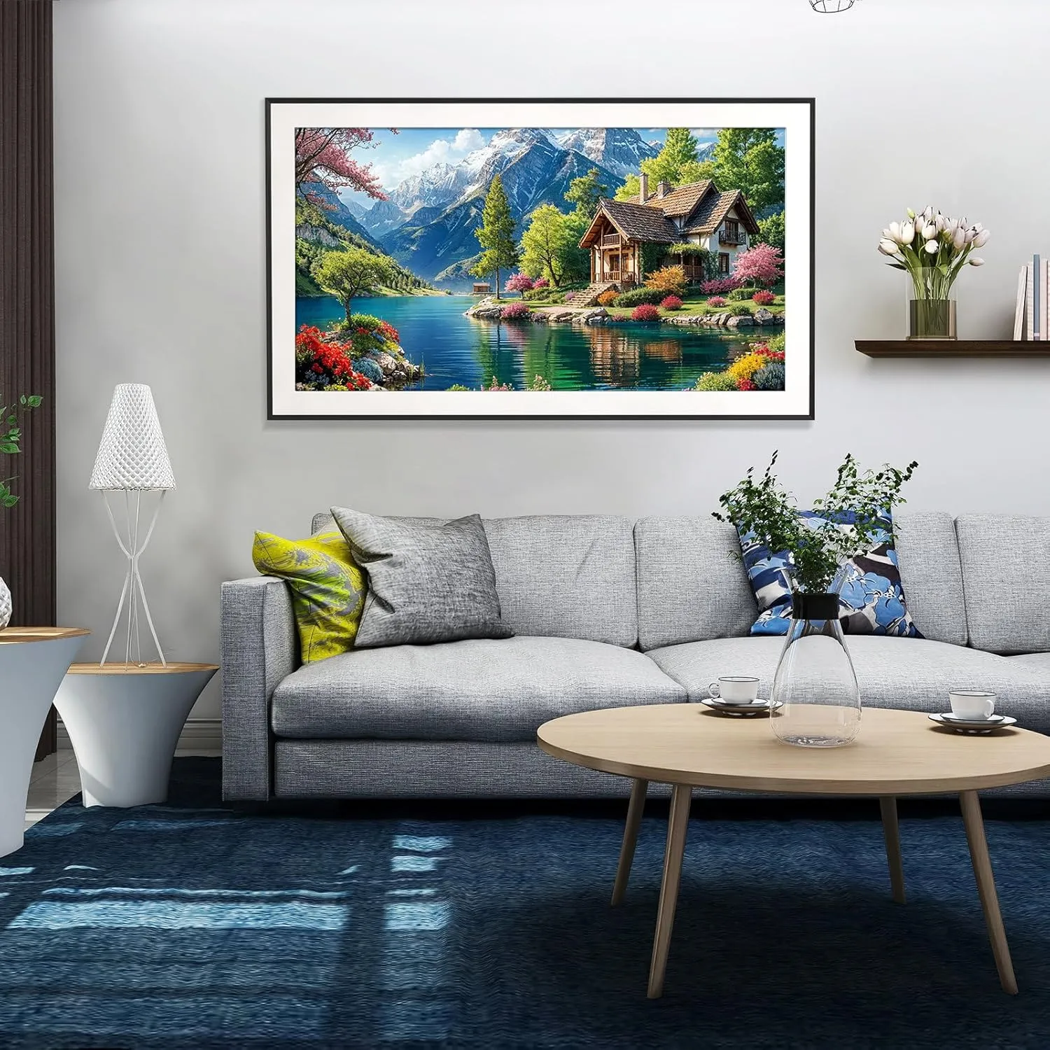 JOOZ Large Landscape Diamond Art Kits for Adults - 5D Extra Large Lake House Diamond Painting, DIY Full Drill Mountain Landscape Diamond Art Painting Kits, Gem Art Kits for Wall Decor 27.5x15.7 Inch