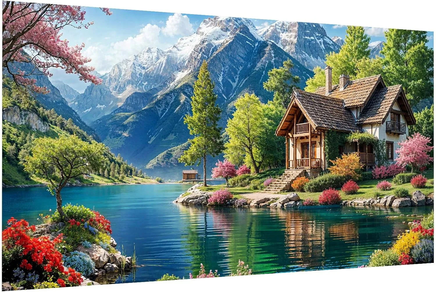 JOOZ Large Landscape Diamond Art Kits for Adults - 5D Extra Large Lake House Diamond Painting, DIY Full Drill Mountain Landscape Diamond Art Painting Kits, Gem Art Kits for Wall Decor 27.5x15.7 Inch