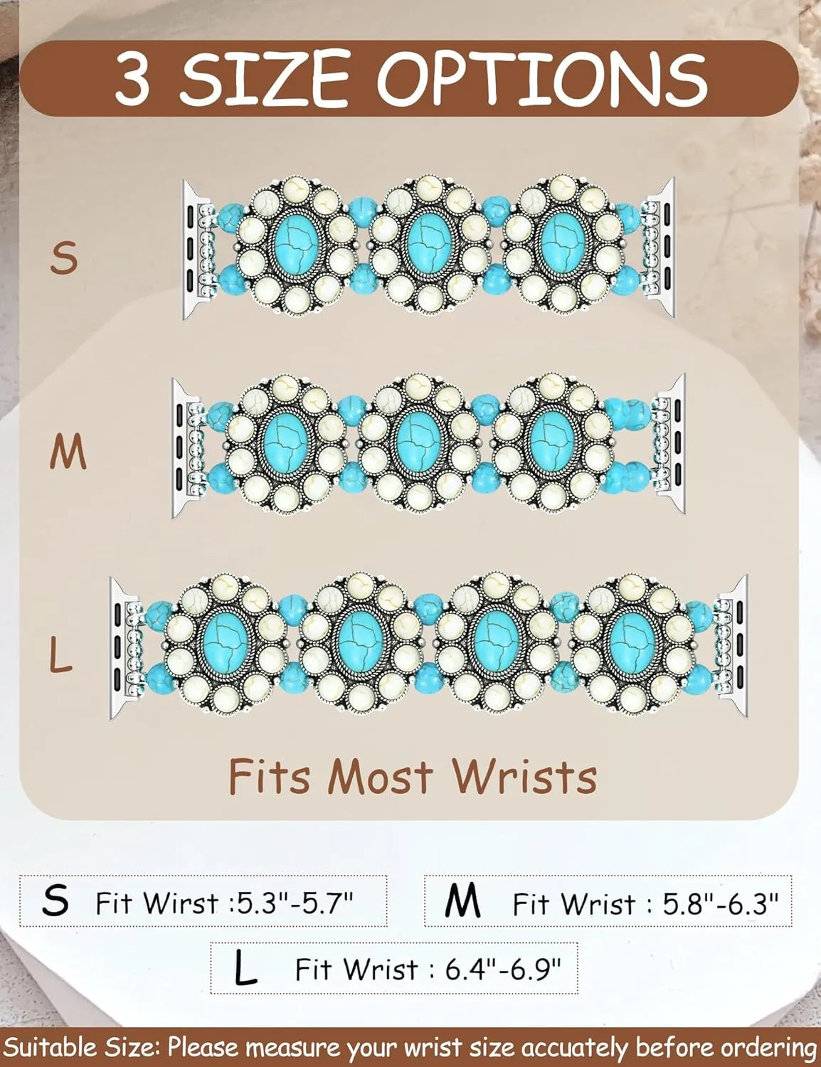 JR.DM Boho Beaded Bracelet Compatible with Apple Watch Women 38/40/41/42/44/45/46/49mm Bohemian Elastic Stretchy Turquoise Classic Handmade Straps for iWatch Series 10 9 8 7 6 5 4 3 2 1 SE Ultra