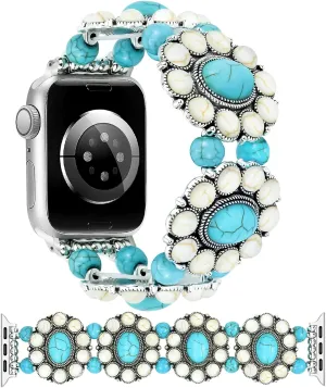 JR.DM Boho Beaded Bracelet Compatible with Apple Watch Women 38/40/41/42/44/45/46/49mm Bohemian Elastic Stretchy Turquoise Classic Handmade Straps for iWatch Series 10 9 8 7 6 5 4 3 2 1 SE Ultra