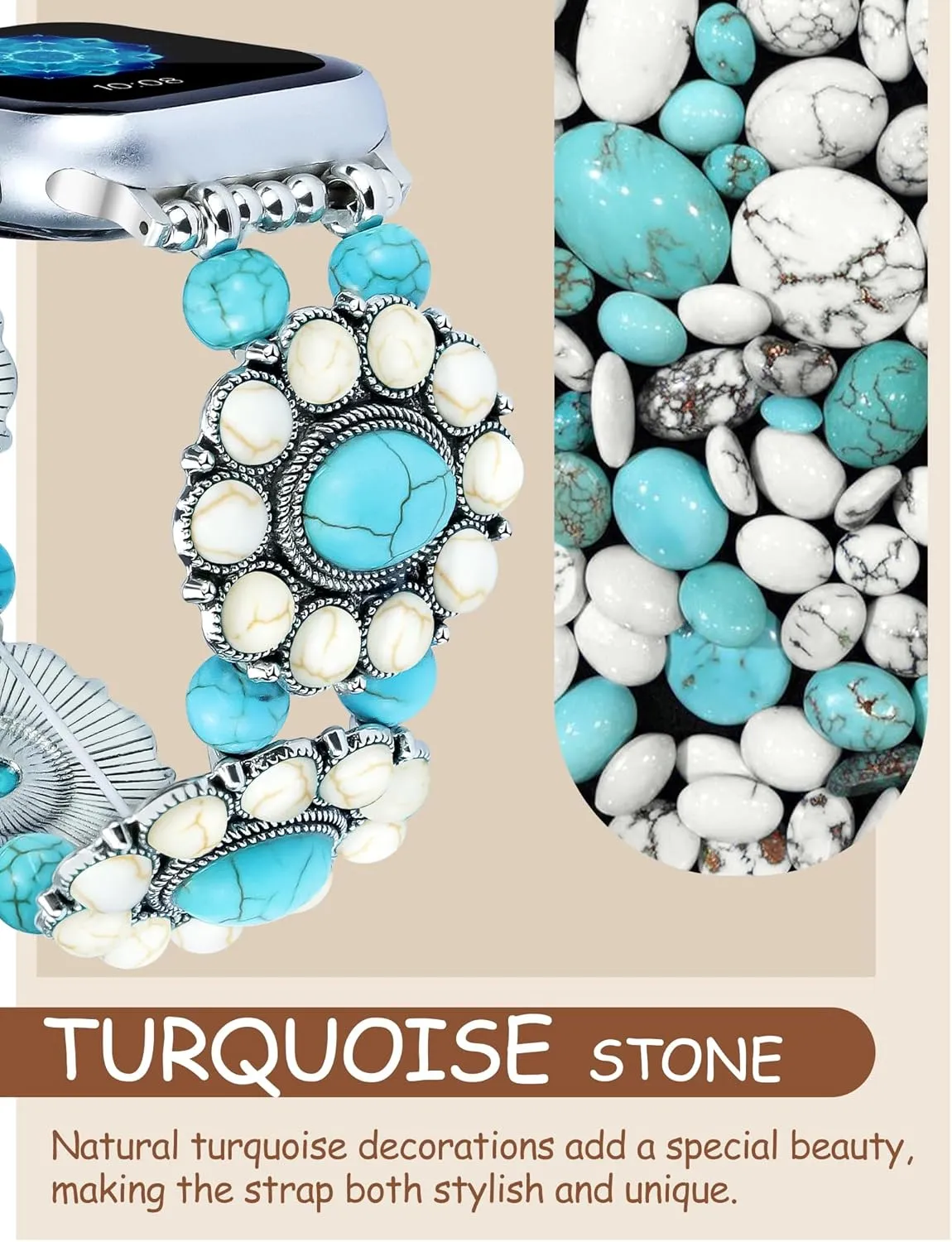 JR.DM Boho Beaded Bracelet Compatible with Apple Watch Women 38/40/41/42/44/45/46/49mm Bohemian Elastic Stretchy Turquoise Classic Handmade Straps for iWatch Series 10 9 8 7 6 5 4 3 2 1 SE Ultra