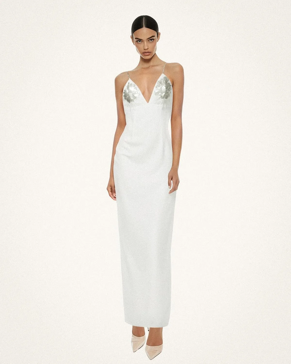 JW PEI Women's Ayliua Sweetheart-Neckline Rhinestones Embellished Long Dress