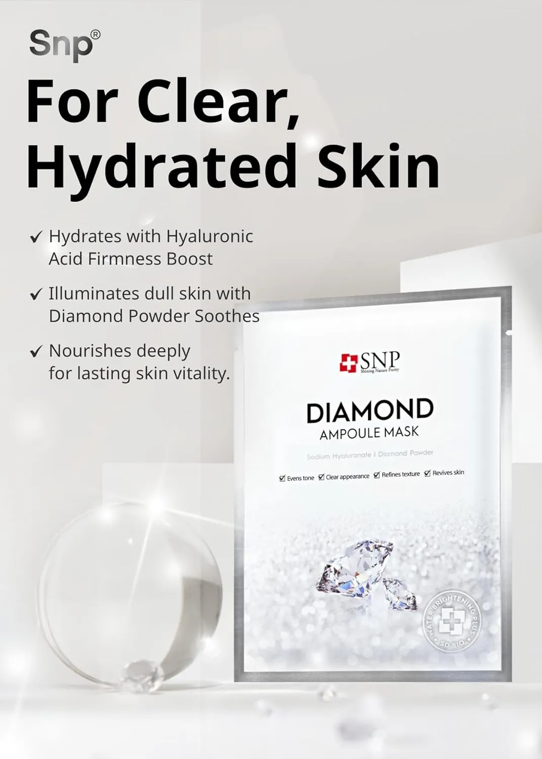 [K Beauty] Diamond Ampoule Sheet Mask | Tightening, Hydrating, and Nourishing with Real Diamonds for All Oily Skin Types | Korean Face Mask Skincare | Facial Moisturizing | 10 Sheets