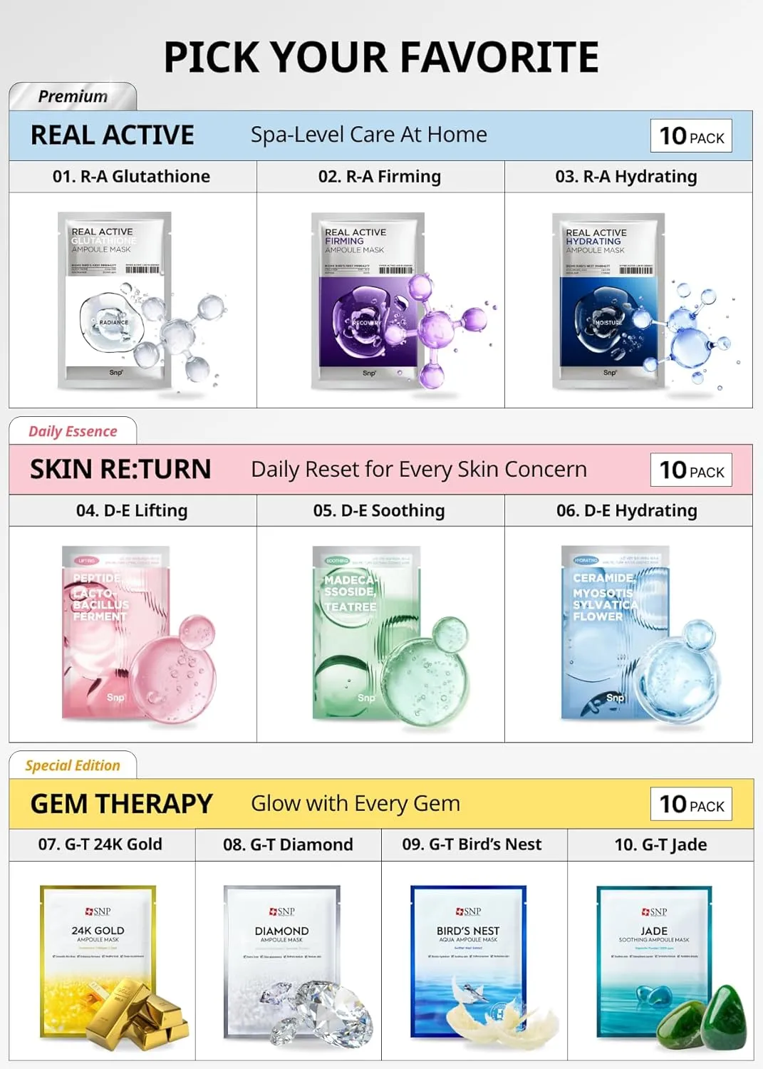 [K Beauty] Diamond Ampoule Sheet Mask | Tightening, Hydrating, and Nourishing with Real Diamonds for All Oily Skin Types | Korean Face Mask Skincare | Facial Moisturizing | 10 Sheets