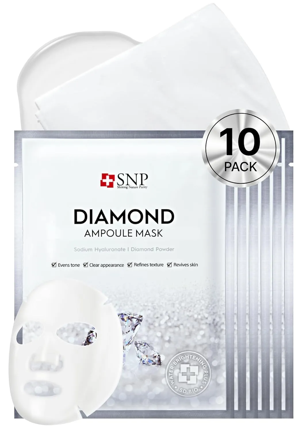 [K Beauty] Diamond Ampoule Sheet Mask | Tightening, Hydrating, and Nourishing with Real Diamonds for All Oily Skin Types | Korean Face Mask Skincare | Facial Moisturizing | 10 Sheets