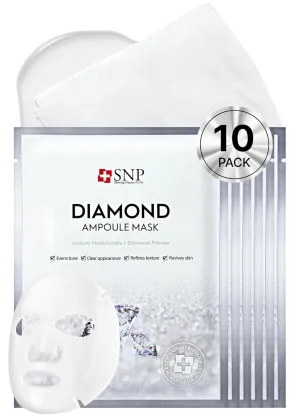 [K Beauty] Diamond Ampoule Sheet Mask | Tightening, Hydrating, and Nourishing with Real Diamonds for All Oily Skin Types | Korean Face Mask Skincare | Facial Moisturizing | 10 Sheets