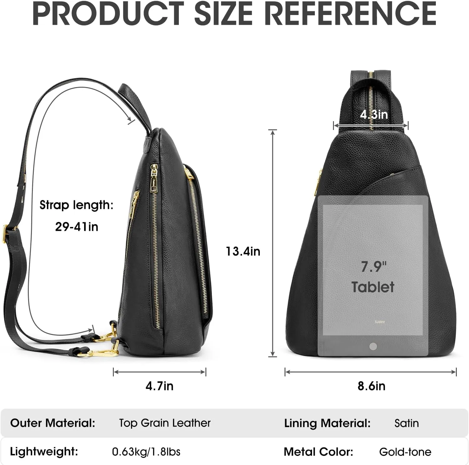 Kattee Sling Bag for Women Crossbody Fanny Packs Chest Bag Top Grain Leather Daypack Backpack RFID Blocking Travel
