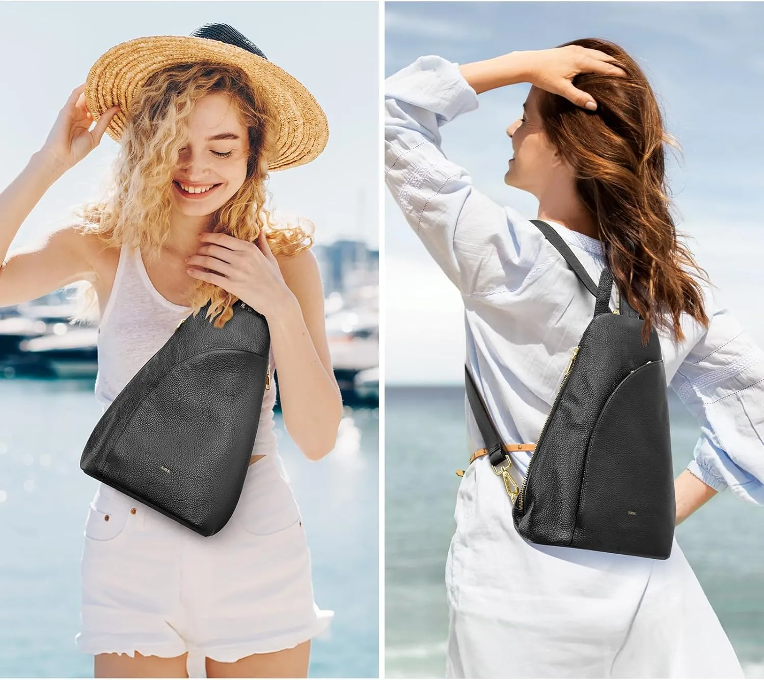 Kattee Sling Bag for Women Crossbody Fanny Packs Chest Bag Top Grain Leather Daypack Backpack RFID Blocking Travel