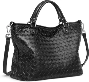 Kattee Woven Bag for Women, Leather Tote Bag Large Handbag and Purse Retro Handmade Shoulder Bag