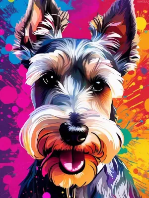 KAYEIUU Happy Schnauzer Dog Diamond Painting Kits for Adults, Colorful Animals 5D Diamond Art Kits Beginner, Paint with Diamonds Pictures Dog DIY Gem Painting for Home Wall Decor 12x16 inch
