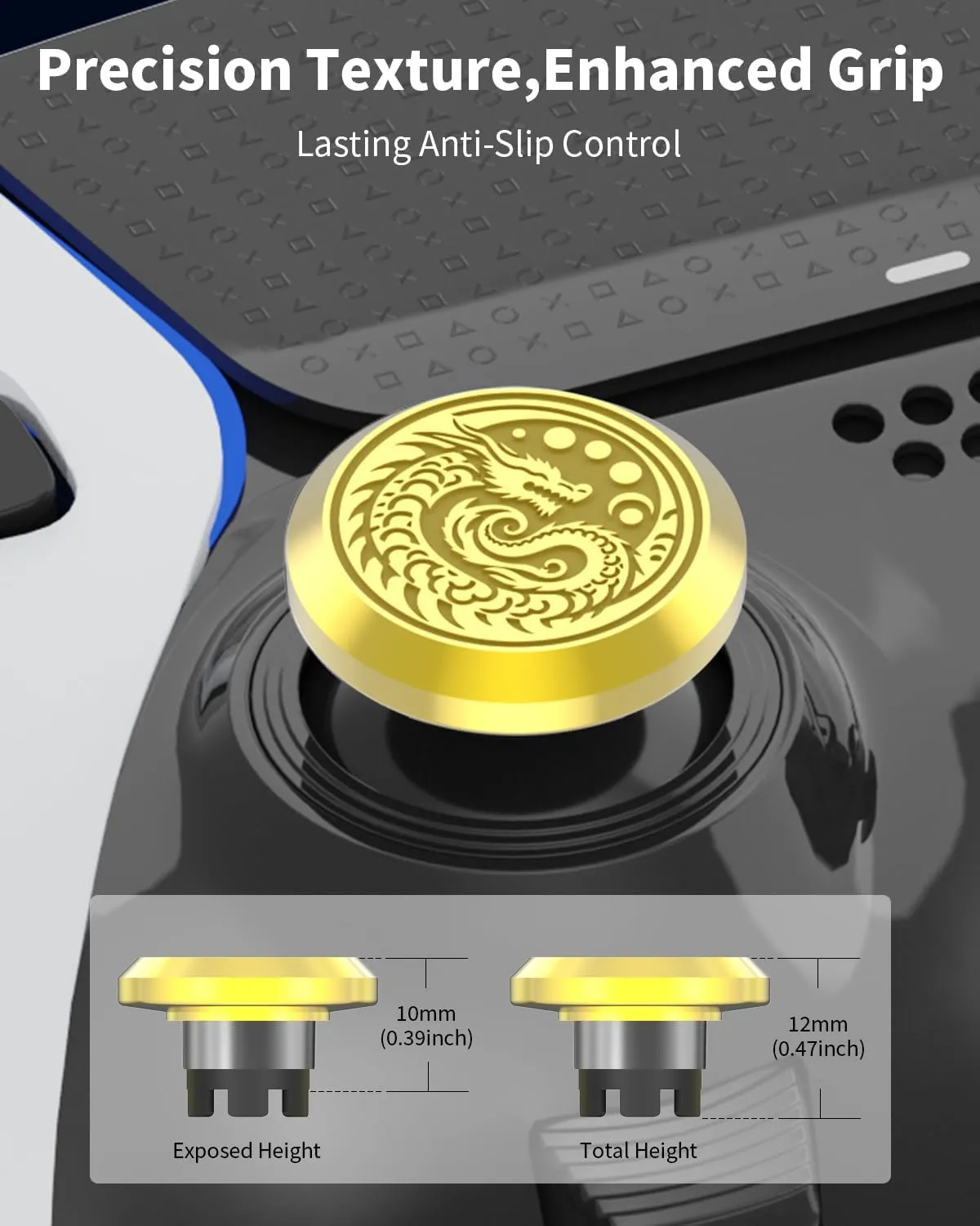 KD.FLY Metal Thumbsticks for PS5 Edge Controller, 2Pcs Custom Joystick Thumb Sticks Grips Replacement Kit for PS5 Dual Sense Edge Controller, Thumbstick Accessories Parts, Golden Dragon