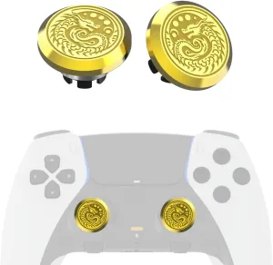 KD.FLY Metal Thumbsticks for PS5 Edge Controller, 2Pcs Custom Joystick Thumb Sticks Grips Replacement Kit for PS5 Dual Sense Edge Controller, Thumbstick Accessories Parts, Golden Dragon