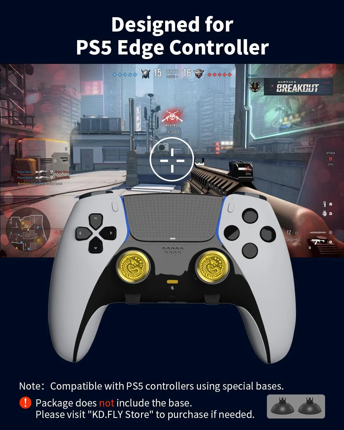KD.FLY Metal Thumbsticks for PS5 Edge Controller, 2Pcs Custom Joystick Thumb Sticks Grips Replacement Kit for PS5 Dual Sense Edge Controller, Thumbstick Accessories Parts, Golden Dragon