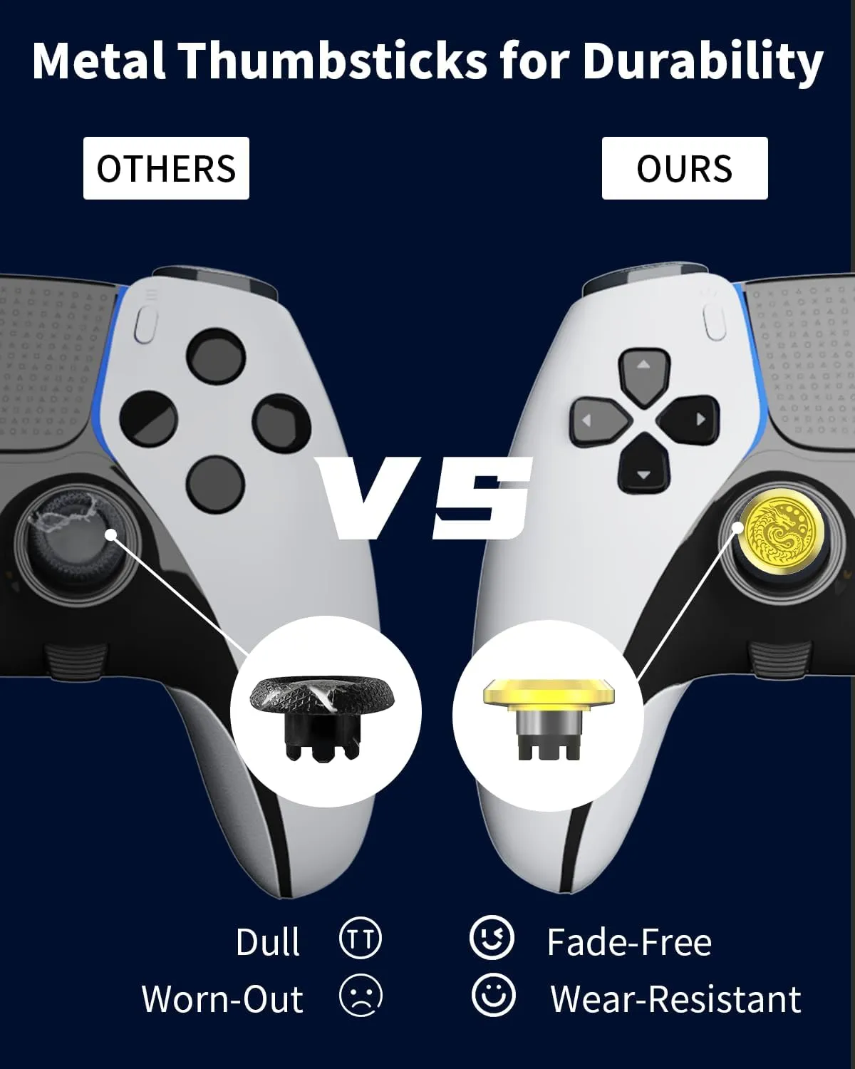 KD.FLY Metal Thumbsticks for PS5 Edge Controller, 2Pcs Custom Joystick Thumb Sticks Grips Replacement Kit for PS5 Dual Sense Edge Controller, Thumbstick Accessories Parts, Golden Dragon