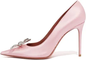 keleimusi Satin Pumps for Women Pumps with Crystal Brooch Dress Heels 3.75 inches
