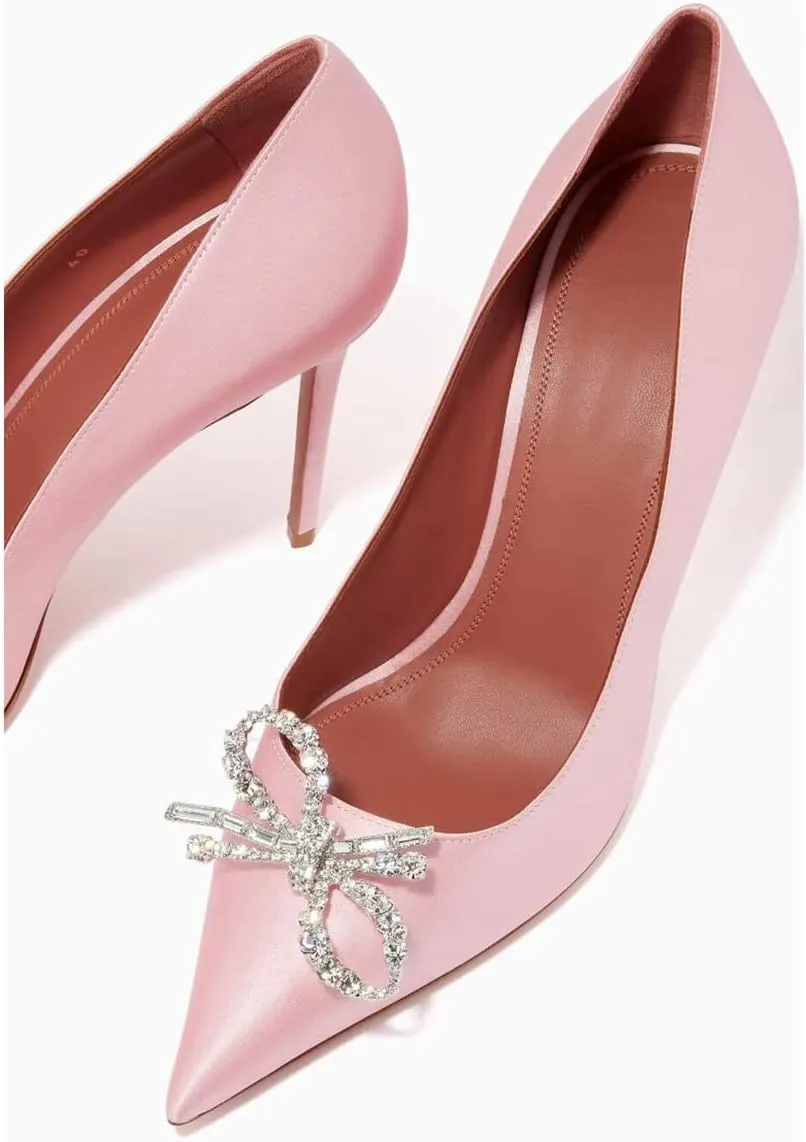 keleimusi Satin Pumps for Women Pumps with Crystal Brooch Dress Heels 3.75 inches