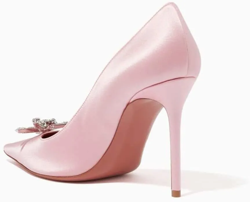 keleimusi Satin Pumps for Women Pumps with Crystal Brooch Dress Heels 3.75 inches