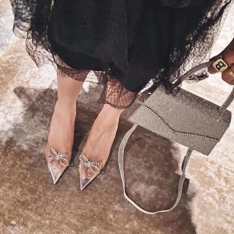 keleimusi Women Triangle heel Sandals Pointed Toe Slingback Pumps with Embellished Bow Detailing