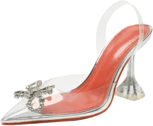 keleimusi Women Triangle heel Sandals Pointed Toe Slingback Pumps with Embellished Bow Detailing