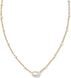 Kendra Scott, Womens, Mini Elisa Enamel Frame Short Pendant Necklace, Gold White Mother-of-Pearl, One Size