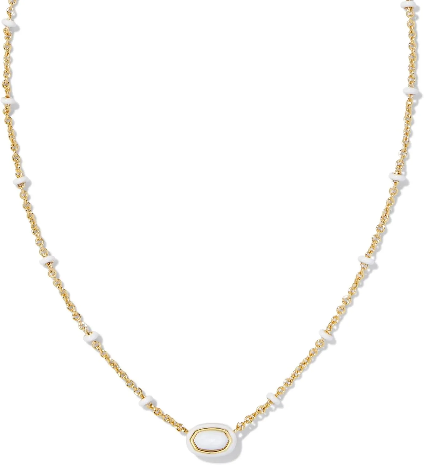 Kendra Scott, Womens, Mini Elisa Enamel Frame Short Pendant Necklace, Gold White Mother-of-Pearl, One Size