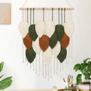 KHOYIME Macrame Wall Hanging Boho Woven Tapestry, Chic Home Decor Modern Bohemian Handmade Leaf Feather Wall Art Decorations for Apartment Dorm Living Room Bedroom Nursery Backdrop 23.6" W X 29.5" L