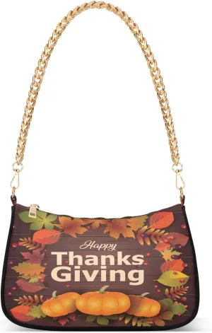 Kigai Happy Thanksgiving Pumpkin Shoulder Bag for Women, Handbag with Chain Strap, Soft Purse Tote Bag for Ladies