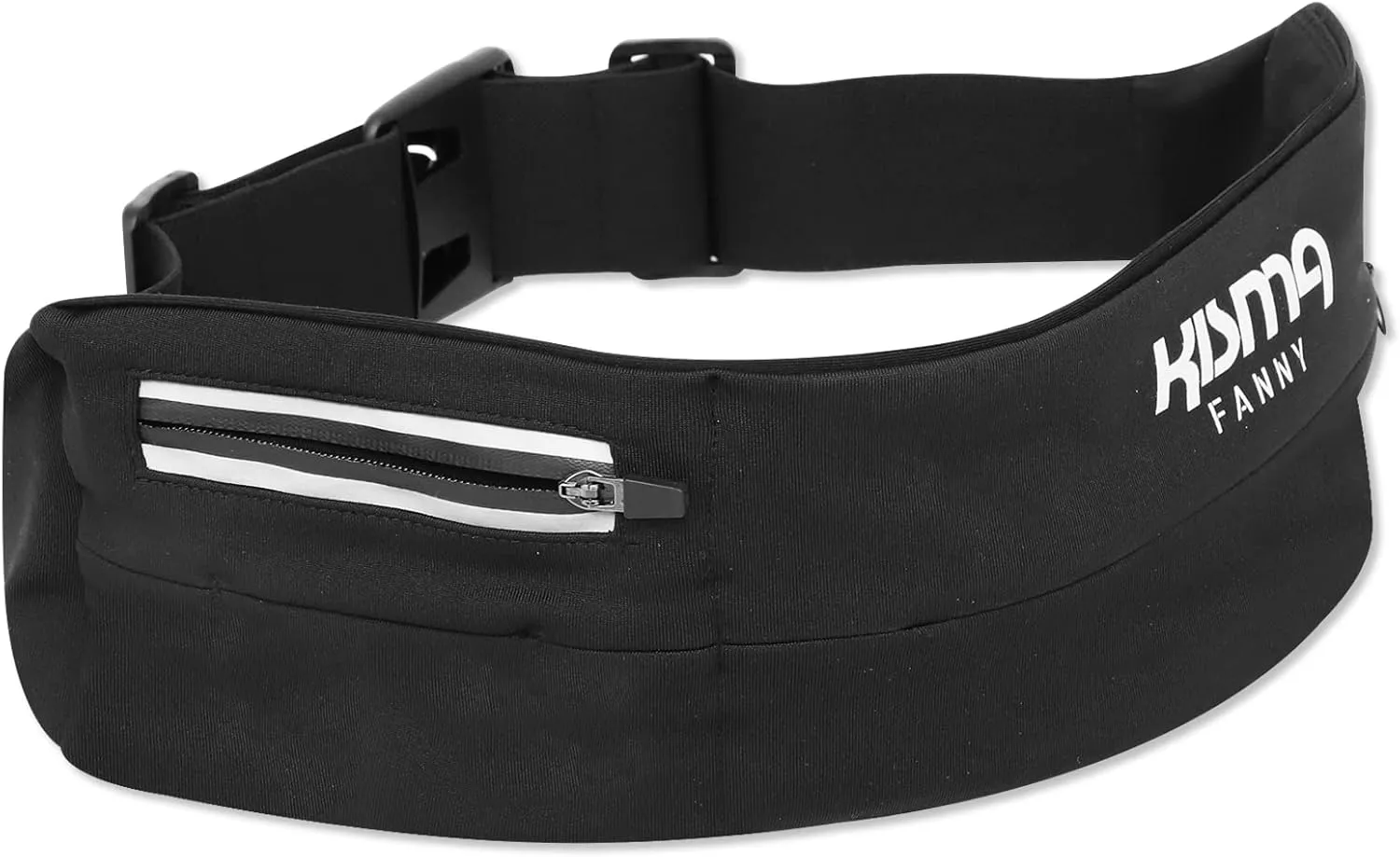 Kisma Running Fanny Pack and Sport Waist Belt for Runners, Hikers, and Travelers, Lightweight Moisture-Wicking Neoprene, Long Adjustable Strap to Fit Men and Women (Black)