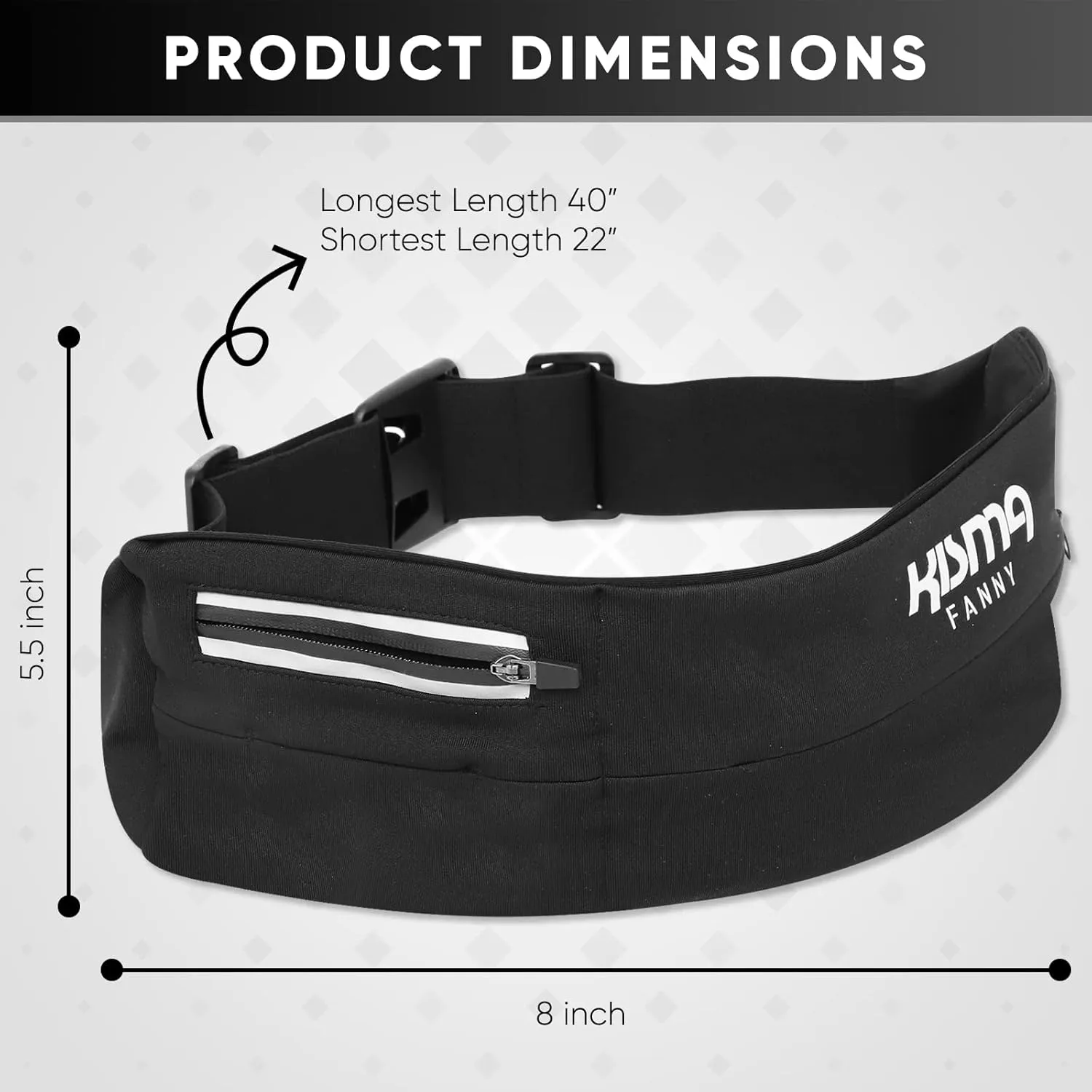 Kisma Running Fanny Pack and Sport Waist Belt for Runners, Hikers, and Travelers, Lightweight Moisture-Wicking Neoprene, Long Adjustable Strap to Fit Men and Women (Black)
