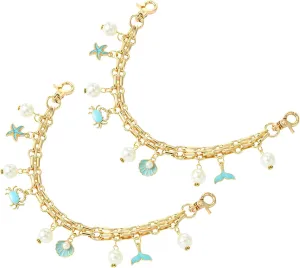 KitBeads 5Pcs Sea Animal Bag Chains Shell Crab Pearl Extender Bag Chains Enamel Ocean Fish Tail Purse Extender Chains for Handbag Crossbody Replacement